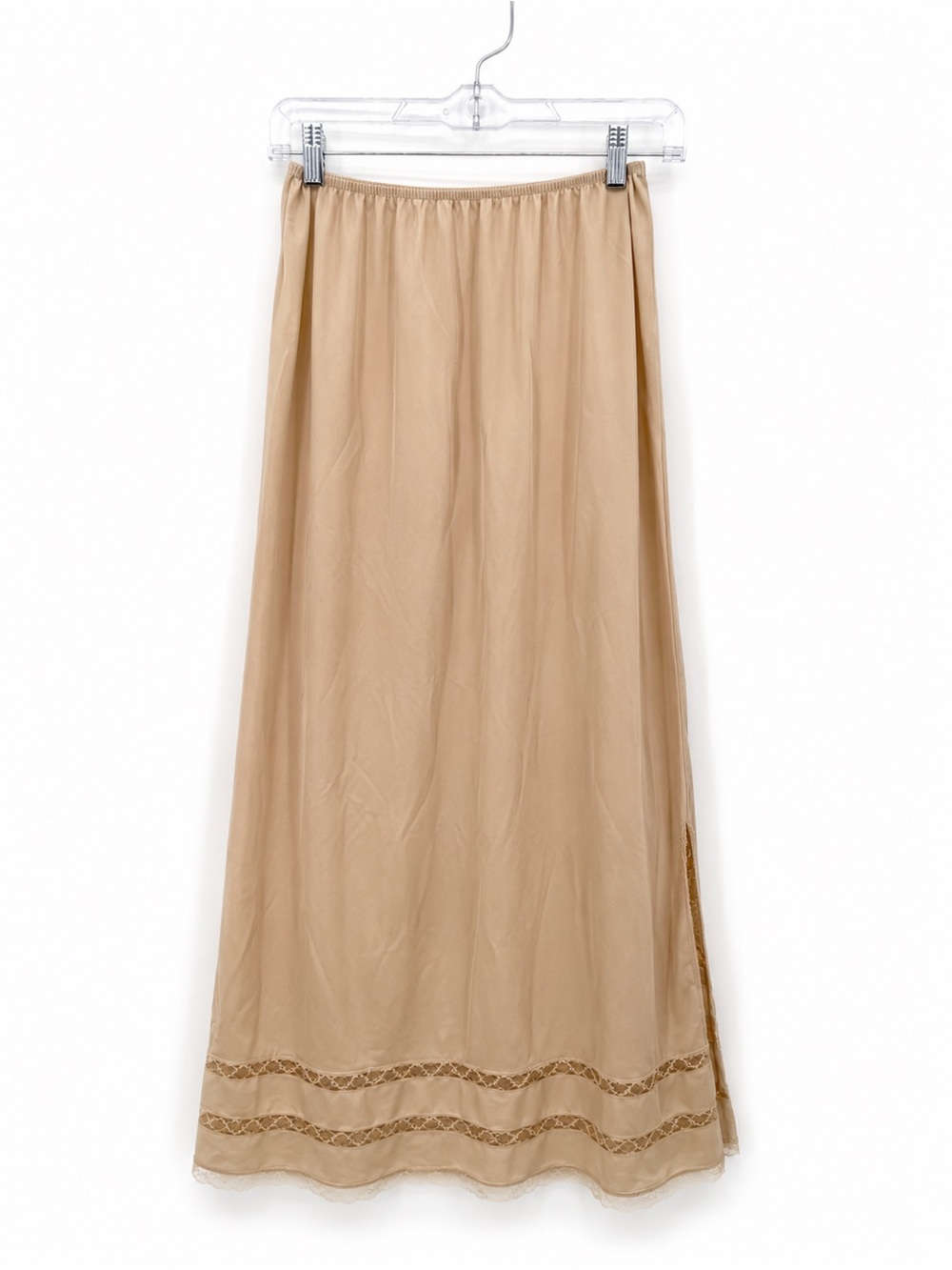Gaymode Vintage Nylon Slip Skirt Slit Size Medium Elastic Waist Lace Sheer